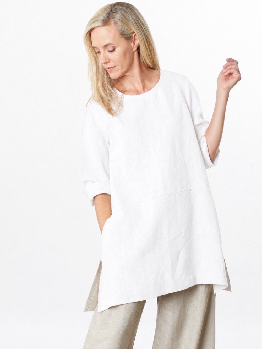 Bryn Walker Bre Linen Tunic Top Size S Oversized Lagenlook White Beach Coastal